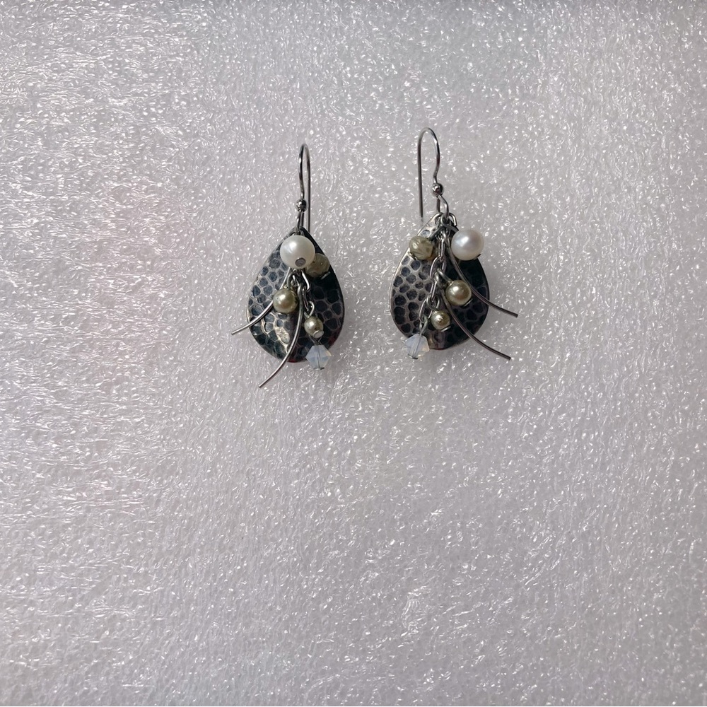 Pearl and crystal dangle earrings